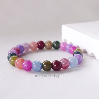 CRACKED AGATE หินเกล็ดมังกร หลากสี แบบแต่งสี ขนาด 8 มม. สร้อยข้อมือ หินนำโชค by siamonlineshop