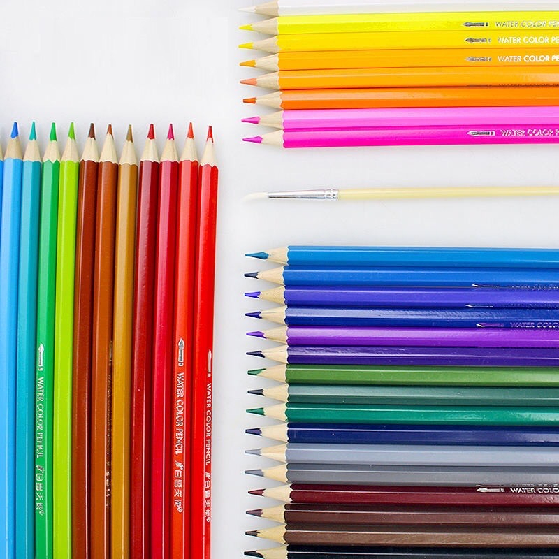 ดินสอสีไม้ระบายน้ำ การระบายสีน้ำโดยใช้พู่กัน ของเล่นศิลปะ สีสวย ระบายได้ทั้งสีและสีน้ำ แถมฟรีพู่กัน