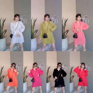 mini dress มินิเดรสอัดพลีท คอปก สีสดใส