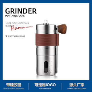 สินค้าพร้อมส่ง Hand crank coffee bean grinder เครื่องบดกาแฟมือหมุนแบบแกนเฟืองเซรามิค CNC แข็งคมทนทานBody stainless-304