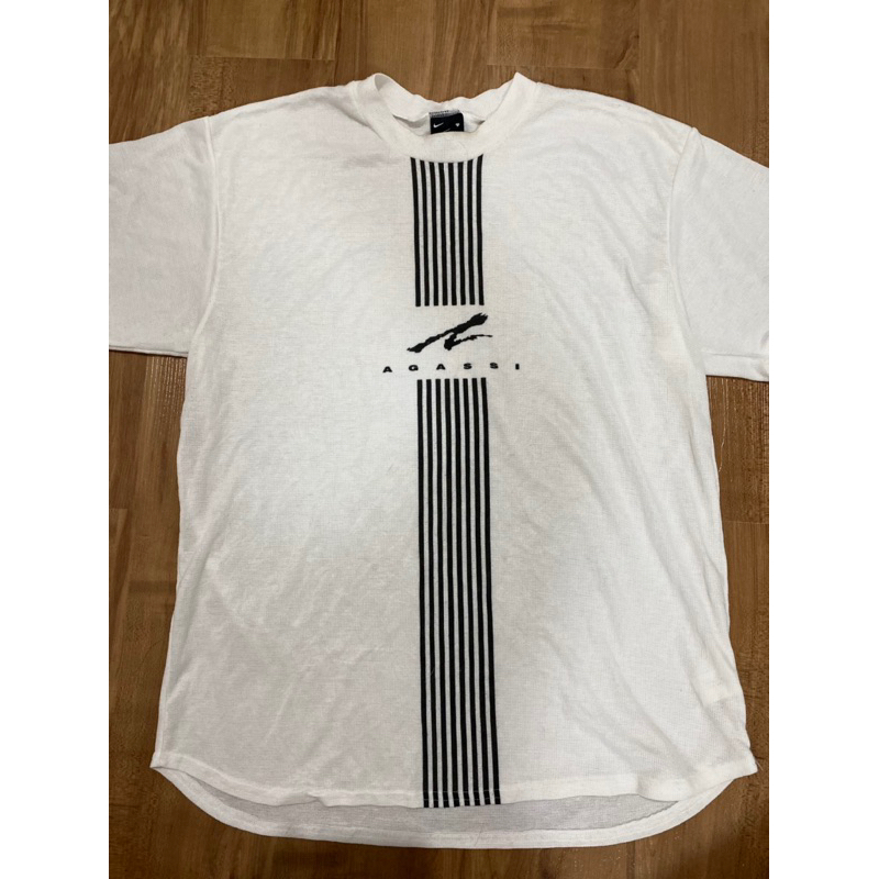 VTG 90's NIKE ANDRE AGASSI Logo Swoosh Dri-Fit Challenge Court Tennis T-Shirt M
