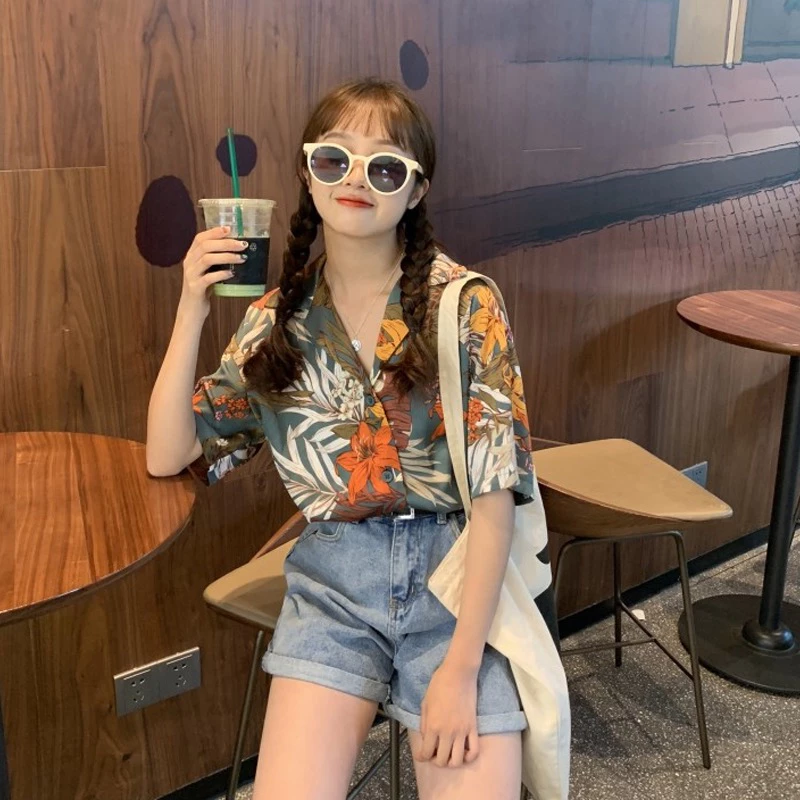เสื้อสงกรานต์ผู้หญิง ลายฮาวาย ผ้าไหมอิตาลี แขนสั้น #305 thumbnail 3