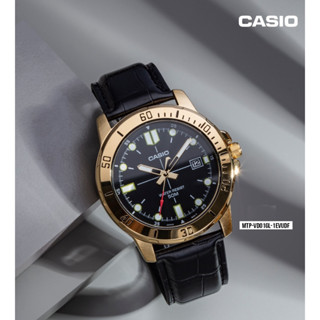 นาฬิกาข้อมือ Casio รุ่น MTP-VD01GL-1Eผู้ชายสายหนังสีดำ ขอบหน้าปัดสีทอง - ของแท้ 100% รับประกันสินค้า1 ปี