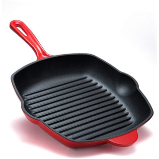 Cast Iron Skillets, Steak Pan Frying Pan, Square Grill Pan, 27cm, Enameled Cast Iron Grillit Frying Pan with Opposed Han