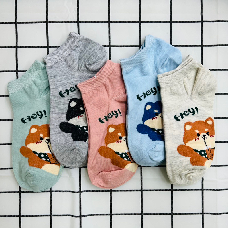 {พร้อมส่ง} สุ่มลาย ถุงเท้าข้อสั้น ลายผู้หญิง T232 เซต5คู่