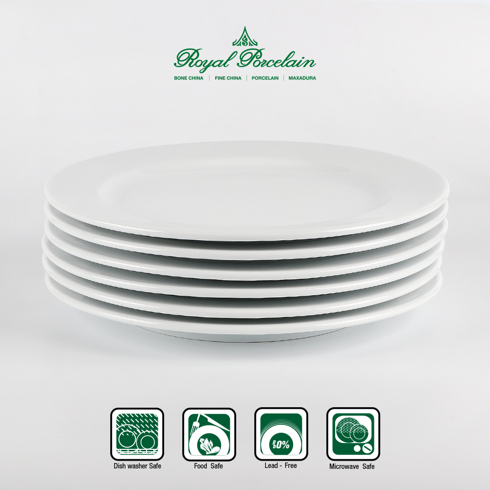 Royal Porcelain จานกลม 24 ซม. P0921x6 เนื้อพอร์ชเลน สีขาว แพค6ชิ้น แบรนด์รอยัล ปอร์ซเลน เกรดพรีเมี่ยม