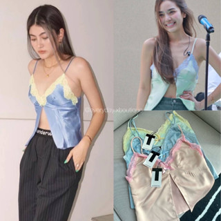 AxW satin top✨(380฿ฟรีส่ง) เสื้อที่หลายคนตามหา!! สายเดี่ยวผ้าซาตินแต่งลูกไม้ฉลุ แบบที่คุณมาร์กี้กับคุณมะปรางใส่ alex