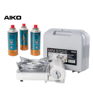 AIKO #AK-8000R + GC-1000 สี White เตาแก๊สมินิมอล 2.1 kw + AIKO สามกระป๋อง  ***รับประกัน 1 ปี