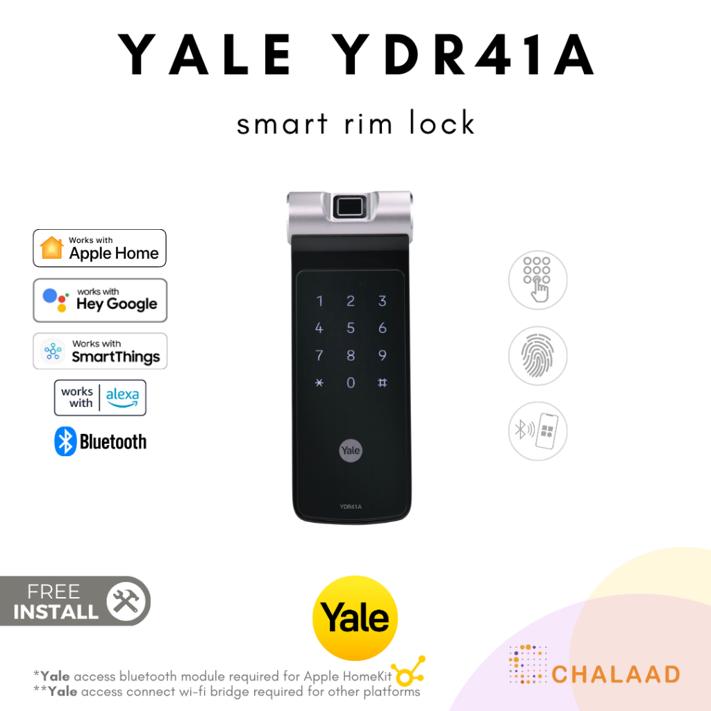 Yale YDR41A Smart Sliding Lock (ติดตั้งฟรี!) ล็อคดิจิตอลแบบสแกนลายนิ้วมือ ปลดล็อคผ่านมือถือ Apple Ho