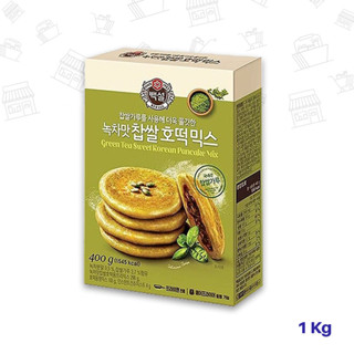 แป้งสำเร็จรูปผสมชาเขียวสำหรับทำแพนเค้ก GREEN TEA KOREAN PANCAKE MIX 백설녹차맛찹쌀호떡믹스