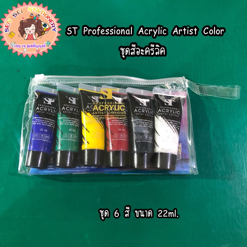 ✨ ST Professional Acrylic Artist Color ชุดสีอะครีลิค ชุด 6 สี ขนาด 22ml.