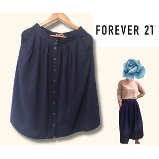 Forever 21 - กระโปรงพริ้ว กระดุมหน้า สีกรมท่า เอว 28-30