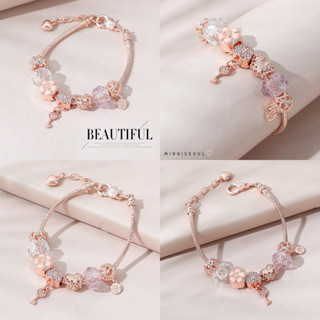 A07 สร้อยข้อมือ BEAUTIFUL ลายกุญแจ สี Rose gold ไม่ลอก ไม่ดำ สายปรับได้ จัดส่งทุกวัน