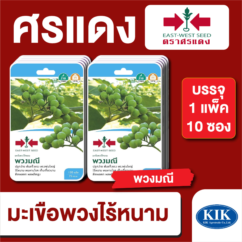 ผักซอง ศรแดง มะเขือพวง พวงมณี F1 บรรจุแพ็คล่ะ 10 ซอง ราคา 310 บาท