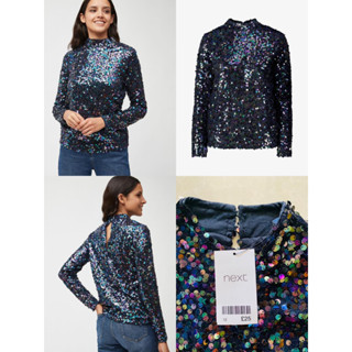 Navy Sequin Long Sleeve  เสื้อแขนยาวคอปีน ปักเลื่อมทั้งตัว เนื้อผ้ายืดหยุ่น ด้านในมีซับในเป็นผ้ายืด