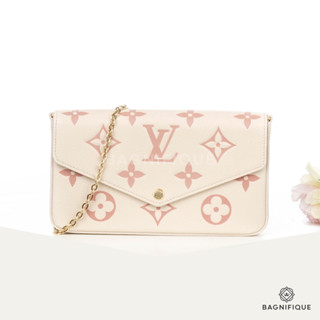 NEW LOUIS VUITTON FELICIE 21 BEIGE MONOGRAM PINK CALF GHW MICROCHIP