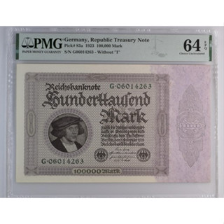 Germany 100,000 Mark 1923 P-83a Choice UNC PMG 64 EPQ