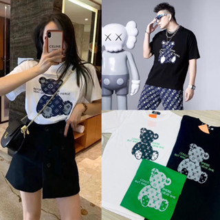 🌟STF_SHOP🌟เสื้อยืด แขนสั้น คอกลม งานคอป้าย สกรีนหน้า ลายน้องหมี ผ้าคอตตอนลายUnisex ใส่ได้ทั้งหญิง-ชาย