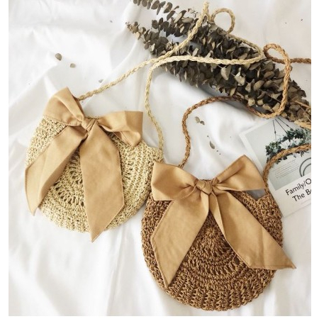 💕ivy กระเป๋าสาน Bow-tie แถมโบว์ด้วยจ้า (A51) กระเป๋า กระเป๋าสะพายข้าง