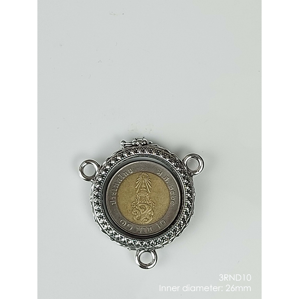 3RND10Silver925 round amulet casing inner diameter 26mm กรอบพระเงินแท้925 ทรงกลม ภายในประมาณเหรียญสิบบาท 26mm