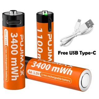 แบตเตอรี่AA3400mWh และAAA1100mWh 1.5V ชาร์จไฟด้วย USB ได้