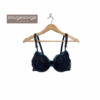 Rouge Gorge(รูจจอร์จ)Braแบรนด์ฝรั่งเศส เสื้อชั้นในลูกไม้สีดำฟ้า ฟองน้ำไม่หนา