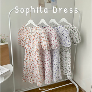 Teera❤️พร้อมส่ง✨Sophila Dress💓เดรสคอกลมลายดอก🌷ผ้าไลก้าพิมพ์ลาย✨มีโบว์มัดหลัง Nanny