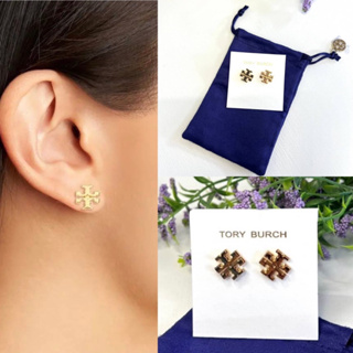 🎀 (สด-ผ่อน) ต่างหู สี ทอง พร้อมถุงผ้า 143362 / 53355 31155532 56616 TORY BURCH HEX-LOGO STUD EARRING