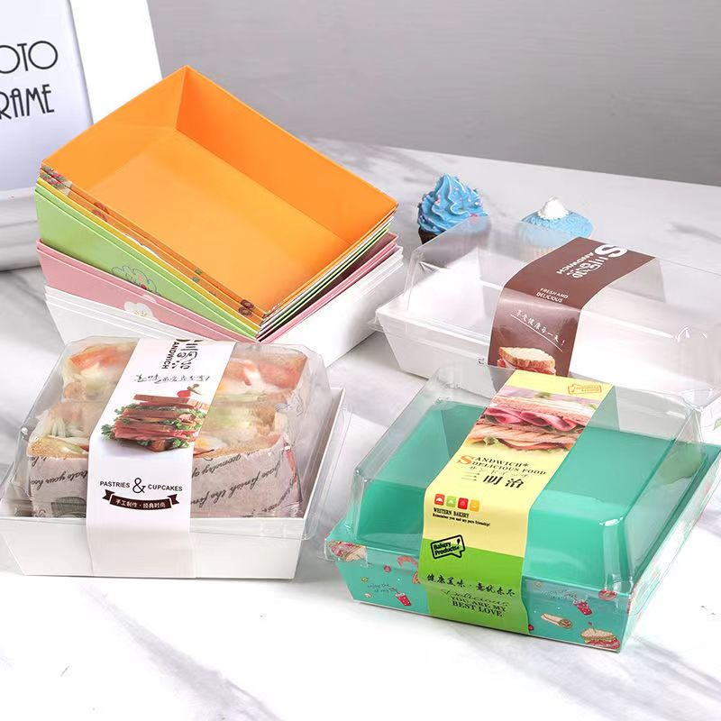 [ในสต็อก]กล่องใส่แซนวิช กล่องใส่เค้กฝาใส กล่องใส่แซนวิชเกาหลี กล่องแซนวิช กล่องกระดาษใส่อาหาร กล่องขนม (50กล่อง/แพ็ค)