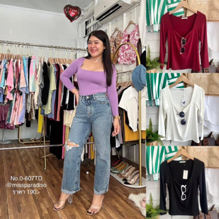 0-607TD เสื้อแขนยาวผ้าเรย่อนคอเหลี่ยม เสื้อยืดผ้าเรย่อน ดีเทลคอเหลี่ยม เอาไปใส่คู่กับกางเกงยีนส์คือปังมากกก