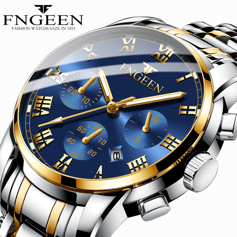 พร้อมส่ง นาฬิกาข้อมือผู้ชาย นาฬิกาทางการ FNGEEN FN08 สายสแตนเลส ควอตซ์ กันน้ำ ของแท้ 100%