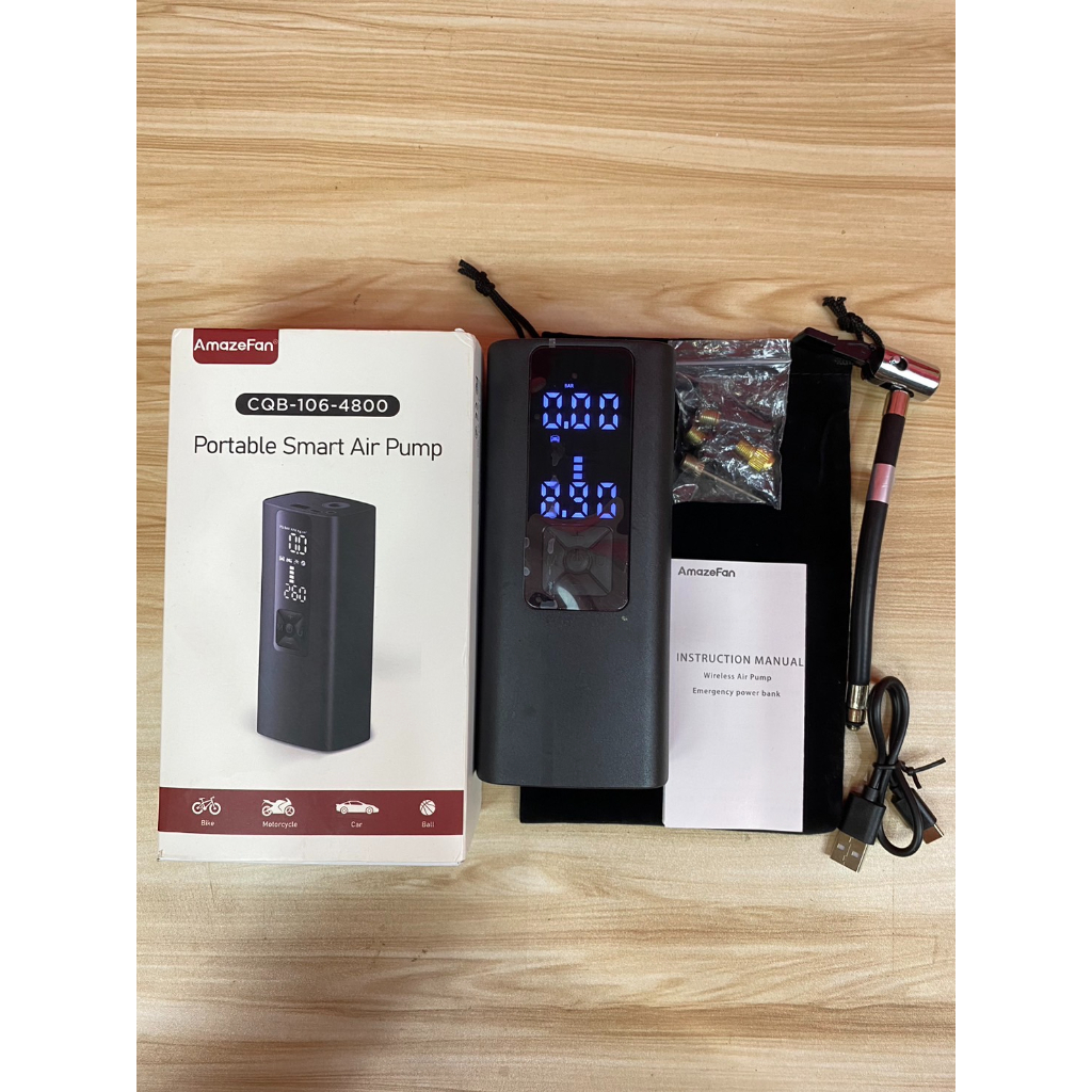 ปั้มลมไฟฟ้าไร้สาย มือสองสภาพใหม่ AmazeFan Air Pump 800mAh เครื่องปั๊มลมอัตโนมัติ  ที่เติมลมรถ ปั๊มสู