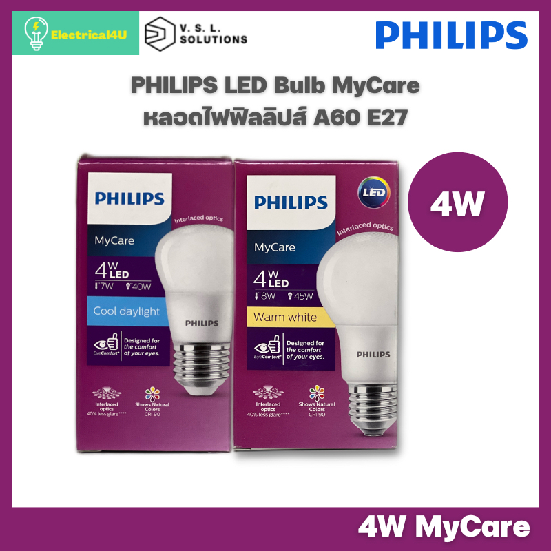 Philips หลอดไฟ ฟิลิปส์ LED Bulb MyCare 4W E27