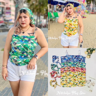 Summer Tank Top 🌷🌊🌼 เชต 2 ชิ้น สายเดี่ยว+ผ้าโพกหัวสาวอวบ