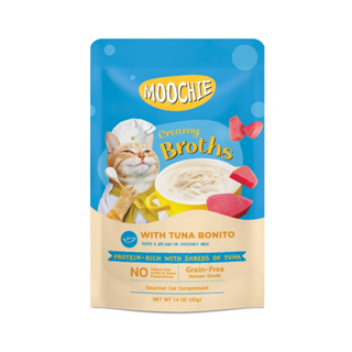 Moochie Creamy Broths มูชี่ ครีมมี่ อาหารเปียกสำหรับแมว รสทูน่าโบนิโตะ 40 g. x 16 ซอง