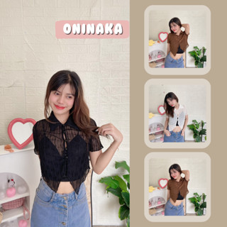 Oninaka เสื้อซีทรูแขนสั้น กระดุมมุก J333#