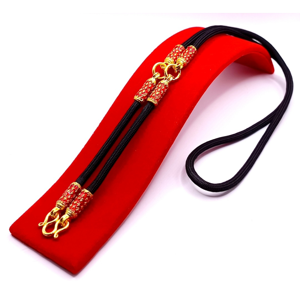 N068 สร้อยคอ ผู้ชาย แฟชั่น สร้อยเชือกร่ม สร้อยห้อยพระ ทรงกระบอก ลงยา สีแดง แขวนพระ3องค์ ยาว24นิ้ว