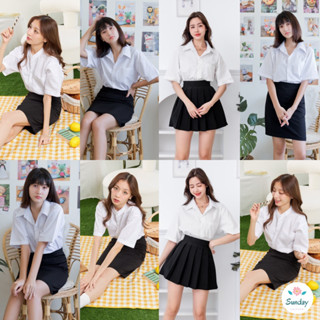 เสื้อนักศึกษาทรงบอย มีกระเป๋า คอจีน~คอปก Sz.S36-50 ผ้าดิบ-ผ้านิ่ม