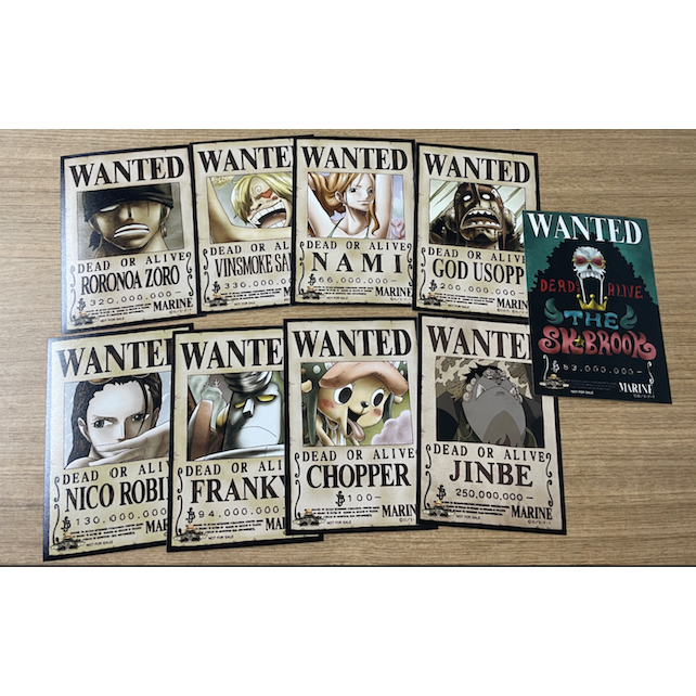 ใบประกาศจับ ของแท้ One Piece Wanted Bromide กลุ่มหมวกฟาง โซโล ซันจิ นามิ อุซป โรบิน ช็อปเปอร์ แฟรงกี