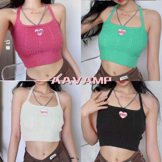 AAVAM  พร้อมส่ง เสื้อกล้าม เสื้อสายเดี่ยวไหมพรม ดีเทลแต่งสายโซ่ห้อยคอ แก๋ๆ สีน่ารักมาก