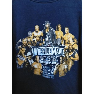 เสื้อยืดมือสอง มวยปล้ำ WRESTLE MANIA 25TH ANNIVERSARY ลายหน้าหลัง ทะลุๆ จบๆ