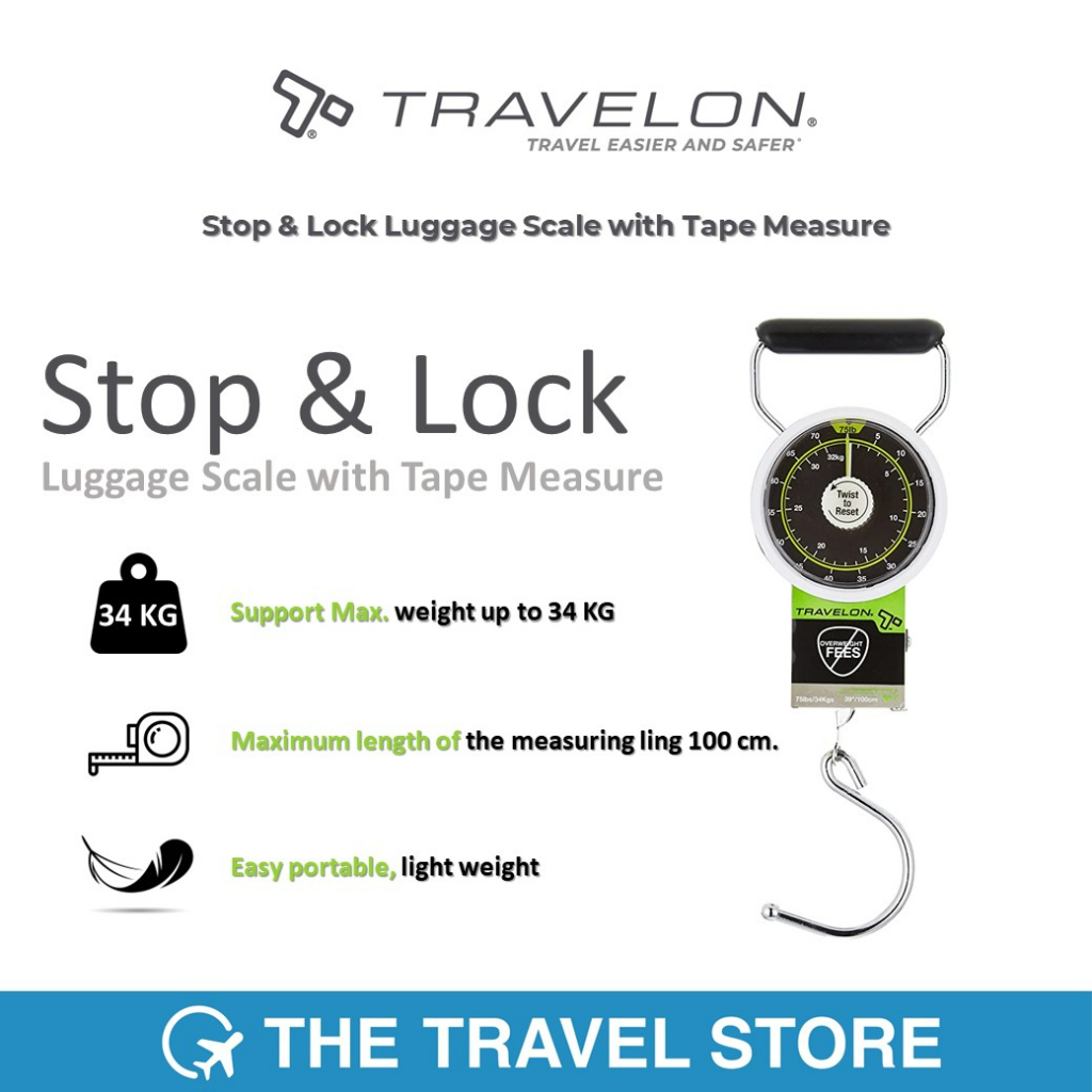 TRAVELON Stop & Lock Luggage Scale with Tape Measure (19325-500) เครื่องชั่งน้ำหนักกระเป๋าแบบพกพา