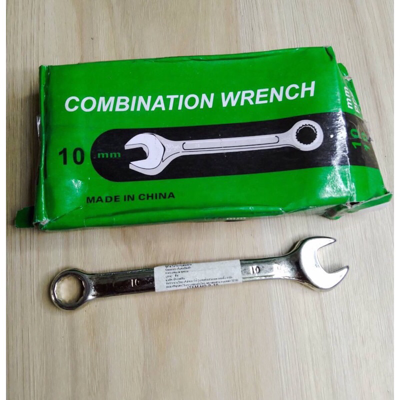 ประแจแหวนข้างปากตาย Combination Wrench ชุบเงา / No. 10 / กล่องเขียว / คุณภาพดี มีมาตรฐาน ราคาถูก ราคาส่ง / ราคา ต่อตัว