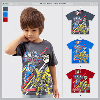 TM-1365 เสื้อยืดเด็กคอกลม เทคนิคงานปักหนังโลโก้ ลาย Tranformers ลิขสิทธิ์แท้