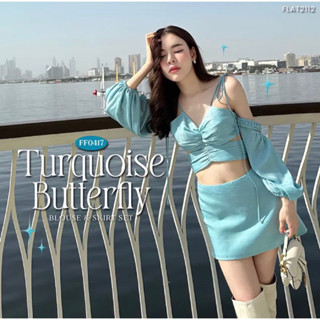 FLAT2112 : TURQUOISE BUTTERFLY BLOUSE &amp; Skirt Set (new in pack)