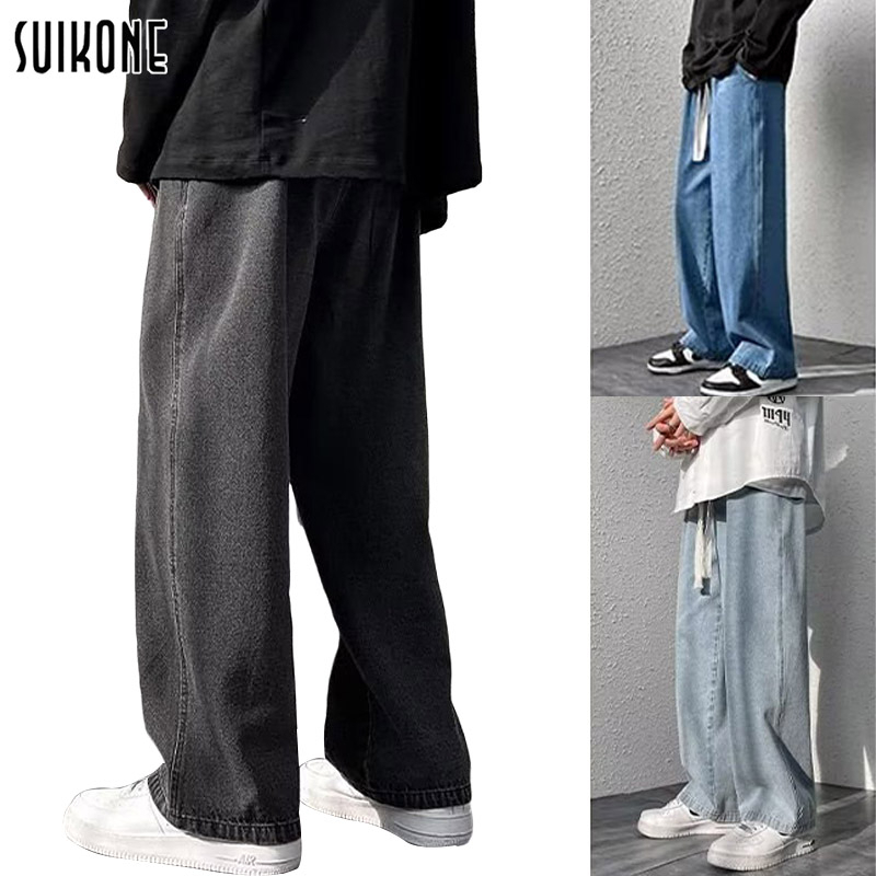 Suikone กางเกงยีนส์ สไตล์เกาหลี คู่รักสบาย ๆ ขายาว เนื้อผ้าไม่หนากำลังดี ใส่สบาย ราคาถูกสุดๆ กางเกงทรงตรง มีของพร้อมส่ง