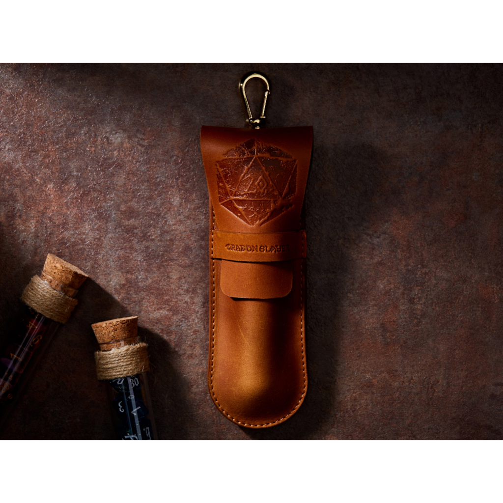 Antique D20 RPG Single Potion Bag | Small Dice Bag | Tan Leather Bag With Dice Potion Flask Set | Di