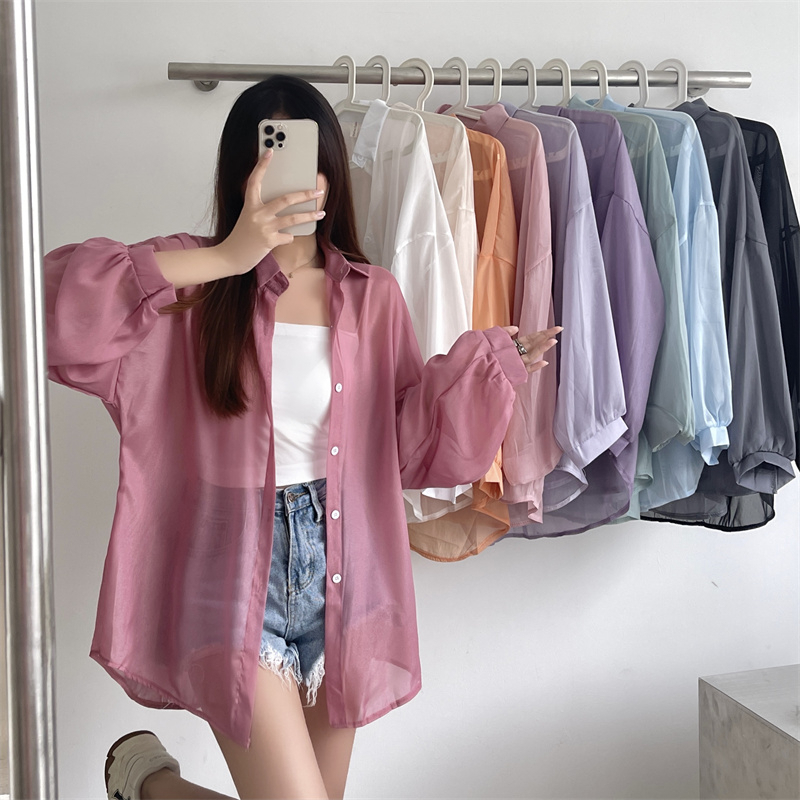 AKIFOON พร้อมส่ง W214# เสื้อเชิ้ตแขนยาว กระดุมแถวเดียว ผ้าชีฟอง ระยิบระยับด้วย สายเดี่ยวเซ็กซี่ สไตล์แฟชั่น 8 สี