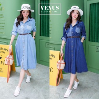 Jeans MaxiDress แม๊กซี่เดรสผ้ายีนเนื้อดี แต่งกระดุมเรียงหน้า ช่วงกระเป๋าแต่งลายริ้วดีเทลอก๋มากๆนะคะ