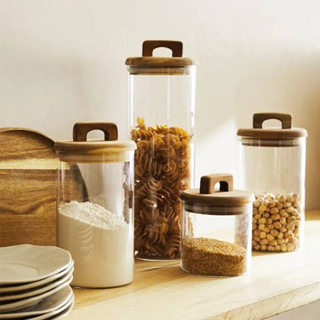 โหลกันชื้น โหลพาสต้า โหลแก้วฝาไม้ Borosilicate glass storage tank